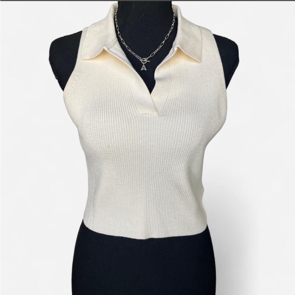 Sincerely Jules Cream Collared Crop Top